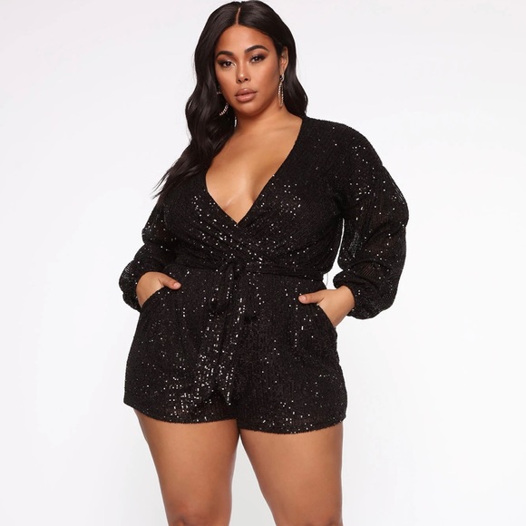 black sequin romper plus size